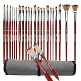 Himmlfel 24 Stück Pinsel inklusive runde Spitze, Filbert, schräg, flach, Fächer, Katzenzunge und Dolch Pinseltypen, für viele Malbedürfnisse, für Acryl, Aquarell, Öl und Gouache Malerei
