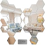 Runmeihe® 24Pcs Spiegelfliesen Selbstklebend Hexagon Spiegel Wandaufkleber Sechseckig Abnehmbare Kunst Kunststoff Fliesen Dekoration Geeignet Für Wohnzimmer, Bad, Schlafzimmer Wand DIY Dekor