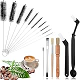 AUTOWNLUX Kaffee Reinigungsbürste, 16 Stück Barista Pinsel, Reinigungsbürste Klein, Strohhalm Bürste Set und Holz Griff Kaffeepinsel Reinigungsgeräte für Kaffeemaschinen, Kaffeevollautomaten