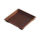 Holztablett Teetablett aus massivem Holz und Rattan, Teetablett, Teetablett, Zubehör for die Teezeremonie, Untersetzer, trockene Teekanne, Serviertablett Serviertablett Mit Griffen(A)