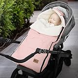 Joyz Babyfußsack, Rosa, Universal Fußsack für Babyschale, Kinderwagen & Buggy, Sitzauflage aus Fleece, Kuschelsack mit Reißverschluss, Kopfteil & Tasche, Wetterfest, Antirutschnoppen, Winterfußsack