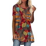 Ausgefallene Kleidung Damen Casual Bunte T-Shirt Pulli Tunika Shirt Plus Size Lang O Ausschnitt Tops Sportshirt Für Teenager Mädchen Lockere Passform