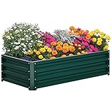 Outsunny Hochbeet Stahl, Pflanzkasten, Rostfrei Blumenkasten, Gemüsebeet mit Offenem Boden, Kräuterbeet für Garten, Balkon, Grün, 120 x 60 x 30,5 cm