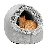 Überdachtes Katzenbett – warmes, beruhigendes Nest mit Griff, kleines Hundebett, Katzenhöhle, weicher Plüsch, warm | Für kleine, mittelgroße Kätzchen, Hunde, Haustiere, zum Schlafen, Winter, Innenbere