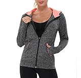 AMZSPORT Damen Laufjacke Sportjacke Langarm Trainingsjacke Sweatjacke mit Tasche Für Yoga Fitness Schwarz L