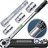 Monzana® Drehmomentschlüssel 6tlg. Set 40-210Nm TÜV Süd GS 1/2' Zoll CrV +/- 3% Toleranz Wende Ratschenkopf inkl. 3 Stecknüsse 17, 19, 21mm Verlängerung inkl. Koffer Auto Motorrad
