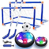 SUNACE Air Power Fußball Kinderspielzeug - 3 in1 Hockey Set Kinder Outdoor mit LED Beleuchtung und Schaum Stoßstangen für Indoor Outdoor-Spiele, Fussball Geschenke Jungen für Weihnachten Geburtstag