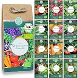 Bio Balkon & Hochbeet Gemüse Samen Set – 12 samenfeste Bio Gemüsesamen – mit extra viel Gemüse Saatgut für dein Urban Gardening Projekt, auf dem Balkon oder im Garten. Bio Pflanzensamen Set