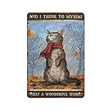 Retro-Metall-Blechschild Herbstblätter und Katze, 'What A Wonderful World', Herbstblätter, Wandkunst, 20,3 x 30,5 cm, Zuhause, Bar, Pub, Laden, Dekoration, Esszimmer, Küche, Kaffee, Vintage-Schild,