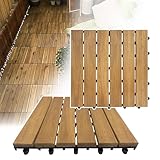 Froadp 55er Pack Holzfliesen Akazienholz Fliesen Set 30x30 cm Wasserdicht Terrassenfliesen 5 ㎡ Bodenbelag mit Drainage und Klicksystem Balkonfliesen für Outdoor Garten Terrasse (Type A)