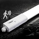 TONFFI LED Feuchtraumleuchte 115CM mit Bewegungsmelder, 36W 4100LM Verknüpfbar LED Sensor Feuchtraumlampe 4000K Neutralweiß, IP65 Wasserdicht Werkstatt Garage Keller Büro Treppe Deckenbeleuchtung