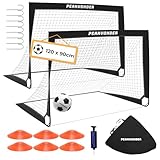 PEAKVONDER Fussballtore für Garten Kinder Pop-Up 2er Set-Fußballtor Faltbar mit Glasfaserstangen & hochwertigen Tornetzen für Indoor, Outdoor | Mit Transporttasche Fußball Hütchen Ballpumpe Erdankern