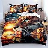 Generisch Tiger 3D-Bedruckte -Federbettdeckenhülle - 100% Microfaser 135x200 cm Sonnenuntergang 3-Teiliges Bettwäsche-Set mit 2 Kissenbezügen, mit Reißverschluss und Eckbändchen