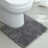 Warmfay rutschfest Badezimmerteppich Toilette mit Ausschnitt 50x50CM, Weich Flauschig und Hochflor Badvorleger, Maschinenwaschbare Badematte, Absorbierende Badteppich für Toilett WC, Grau Badteppich