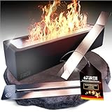 Firell Bioethanol Tischkamin aus Beton - Ethanol Tischfeuer Outdoor 36x10x8 cm - Kamin mit [3h] Brenndauer - Verstellbare Flamme - 4,2kg Sicheres Tisch Kamin Feuer für Garten Balkon Terasse [schwarz]