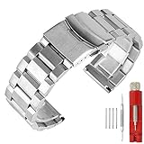 Kai Tian 20mm Armbanduhr Solide Silber Edelstahl Uhrarmband Gebürstetes Metall Uhrenband Doppelschlösser Faltschließe Armband für Damen Herren