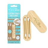 Wiederverwendbare Wattestäbchen aus Silikon – Bambusbox, 2 waschbare Wattestäbchen – sanfte Reinigung für Ohren für Erwachsene – fester Schaft für Toilette, wiederverwendbar