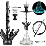 REANICE 63cm Hookah Shisha Set Wasserpfeife Komplettset mit 1 Anschl¨¹ssen Kopfadapter Silikonschlauch Aluminiumstange (Schwarz)