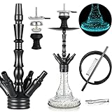 REANICE 24' Hookah Shisha Set Wasserpfeife Komplettset mit 1 Anschlüssen Kopfadapter Silikonschlauch Aluminiumstange (Schwarz)…