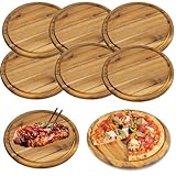 LS-LebenStil 6x Holz Fleischteller 25cm Rund FSC Akazie - Set - 6 Stück - Schneidebrett mit Saftrille Vesperbrett Brotzeitbrett Servierteller Pizzateller Käsebrett Holzbrett