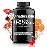 Amando Perez Beta Carotin 50.000 I.E. Depot Bräunungskapseln – 180 Softgels hochdosiert & vegan – Vorstufe von Vitamin A – ohne Gentechnik – Laborgeprüft in Deutschland