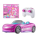 Hot Wheels Barbie Spielzeugauto, ferngesteuertes pinkfarbenes Cabrio, Platz für 2 Barbie-Puppen und Kofferraum lässt sich zum Aufbewahren öffnen, Stickerbogen für Gestaltungsmöglichkeiten, JBH05