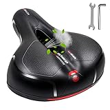 Fahrradsattel, Bequem Weich Memory Foam Ergonomisch Stoßdämpfend Atmungsaktiv Fahrrad Sattel, 25×21cm Indoor/Outdoor City Fahrradsitz mit Rotem Warnstreifen für Damen Herren Kinder