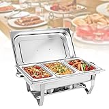 ERnonde 9L 3 Grid Chafing Dish Speisenwärmer Edelstahl Warmhaltebehälter Rechaud Set für Catering, Buffet und Party