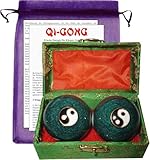 3-tlg Qi Qui Gong Kugel PAAR Meridian Massage REFLEXZONEN Klangkugeln - Energie - Harmonie - Meditation - Entspannung…Sofort spürbar - Yin & Yang ca. 3,7 cm für Frauen Hände. 82370-G35