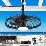 Depuley Deckenventilator für den Außenbereich mit Licht:20 Zoll wasserdichte Pavillonventilatoren mit hängenden Lichtern, ferngesteuerte Käfigventilatoren für Terrassen und Pergolen, 6
