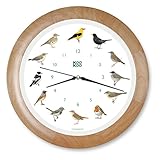 KOOKOO Singvögel Quarzwerk Holz, Die Singende Vogeluhr, runde Wanduhr mit natürlichen Vogelstimmen