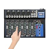 DioPaiB Bluetooth Audio Mixer 7 Kanal, Professionelle DJ Mischpult mit USB-Audio-Schnittstelle, 7-Kanal Stereo Sound Mischkonsole, Mixing Console mit 6 Musikmodi, für Familientreffen DJ-Aktivitäten
