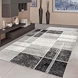 Taracarpet Moderner Kurzflor Designer-Teppich für Wohnzimmer Schlafzimmer und Kinderzimmer Kariert Vintage Grau 080x150 cm