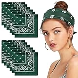 12 pcs,Bandana Damen Herren,Nickitücher Halstuch Männer, Paisley Muster Kopftuch, Neuheit Cowboy Halstücher,Headwear Haar Schal-Taschentuch(55 x 55 cm) (Dunkelgrün)