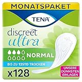 Tena Discreet Ultra Monatspaket, einzeln verpackt Hygieneeinlagen für Frauen bei leichter bis mittlerer Blasenschwäche, Inkontinenz und bei Tröpfchenverlust, Hell, 128 Stück (8er Pack)