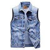 Lockenstab Herren Jeansweste Ärmellos Jeansjacke Mit 6 Taschen Biker Weste(A,XL)