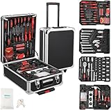 Werkzeugkoffer Gefüllt,800 Werkzeug Set Aluminium Werkzeugkoffer Mit Rollen, Werkzeugset Haushalt Basics Werkzeug Für Werkstatt Und Haushalt Mit Schraubenschlüssel, Hammer,Zange, Schraubenziehe