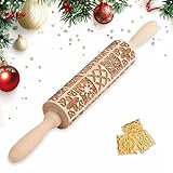 Weihnachten Präge Nudelholz,Weihnachten Geprägt Teigroller,Holz Nudelhölzer mit Muster Schneeflocke,Es gibt 20 verschiedene Fenstergittermuster,für DIY Weihnachten Küche Plätzchen (39cm* 5cm)