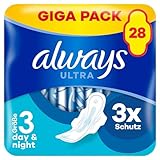 Always Ultra Binden Damen Gr. 3, Day & Night (28 Damenbinden mit Flügeln) Giga Pack, dünn und super saugfähig, geruchsneutralisierend und Auslaufschutz