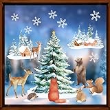 6 Blatt Weihnachten Fensterbilder Doppelseitig Fensterdeko Wiederverwendbar Fenstersticker Selbstklebend Fenster Aufkleber Deko Winter für Glas Kinderzimmer Fensterfolie (6 Blatt Weihnachtswald)