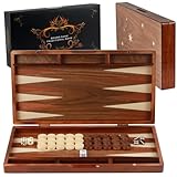 Backgammon Set für Erwachsene Großes 40cm Spielbrett aus Holz Kompakt klappbar & perfekt für Reise Inkl Würfel Klassisches Brettspiel für Zuhause