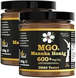 MANUKA HONIG MGO 600+ BEE NATURAL * PREMIUM MONOFLORAL NEUSEELAND MANUKA HONIG IN EINEM UMWELTFREUNDLICHEN ECHTGLASGEFÄß AUS NICHT GEFÄRBTEM GLAS # MGO 600+ MANUKAHONIG = UMF 16 (2x 250G MGO600+)