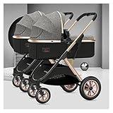 Doppelkinderwagen, Luxus-Tandemkinderwagen, großer Zwillingskinderwagen aus Metall, übergroßer Kinderwagen mit Baldachin, gemütlicher kompakter Zwillingskinderwagen und hochwertiger Stoff(Grey)