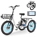 MOONCOOL Elektro-Dreirad für Erwachsene, Elektrofahrrad 250 W, herausnehmbarer Akku, 3 Räder Elektrofahrrad für Erwachsene (Echtes Weiß)
