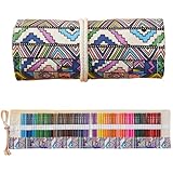 COYUN 1 Stück Buntstifte Set mit Rollmäppchen, Stifterolle Rollmäppchen 72 Löcher Stifterolle Kinder Rollmäppchen Pinsel Canvas Pinseltasche Künstler Waschbar, Stifte Leinwand Pencil Wrap Roll up