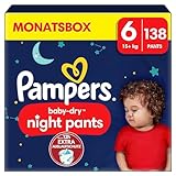 Pampers Night Windeln Pants Größe 6 (15+kg) Baby-Dry, MONATSBOX, Windelhöschen bieten zusätzlichen Schutz für die ganze Nacht, 138 Höschenwindeln