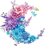 Moon Flower Building Set, Artificial Plant Flower Kit of Crescent Shaped Compatible with Lg, Pretty Pink Flower Bouquet Building Set Centerpieces for Tables or Wall, Unique Gift for Her & Him(Pink)