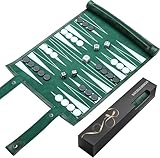 Reise Backgammon,Back Gammon Spiel aus massivem Holz - Klassisches Brettspiel für Familien,Reisen und Strategie-Liebhaber,Tragbar und langlebig,Dunkelgrün