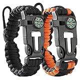 flintronic Paracord Survival Armband, 5-in-1 Outdoor Survival Kit mit Feuerstein+100-dB-Pfeife+Kompass+Mini-Säge+Wasserdichtes Paracord in Militärqualität, zum Outdoor-Aktivitäten