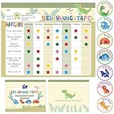 khlerox Belohnungstafel Kinder magnetisch 26 Seiten, 1680 Sterne und 84 Motivationssticker, Belohnungssystem Kinder Wochenplan zur Förderung von Verantwortung und Guten Gewohnheiten (Dinosaurier)